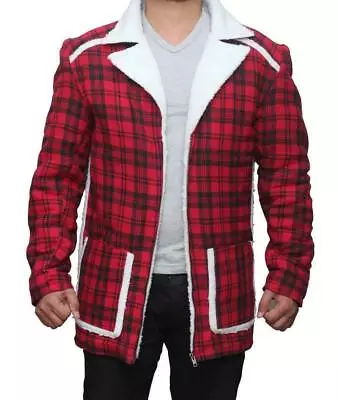 Buy Men's Deadpool Ryan Reynolds Red Winter Shearling Fur Jacket Coat • 20£