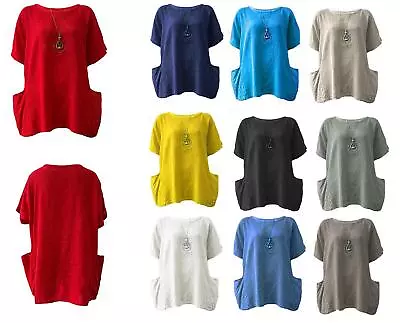 Buy Womens Cotton Necklace Top Plus Size Italian Lagen Look Ladies Tunic Dress Shirt • 13.99£