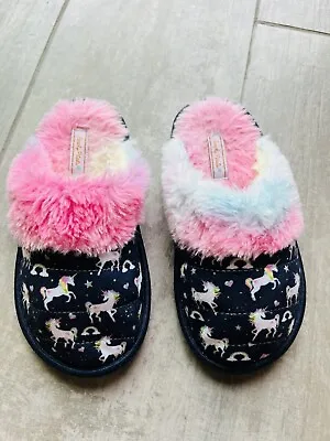 Buy Simply Petals Girls Unicorn Rainbow Faux Fur Slippers Big Kids Slip On L 2 / 3  • 10.44£