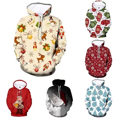 Buy Men's Sports Casual Hoodie Loose Fit Pullover Sweater With Christmas Design • 13.13£