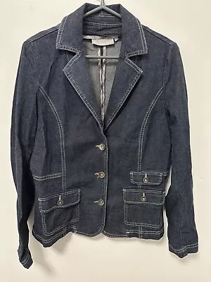 Buy KappAhl Vintage 00s Y2K Female Navy Blue Cotton Denim Jacket Size M • 3.99£