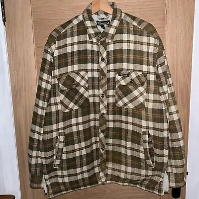 Buy Champion Flannel Coat Sherpa Fleece Lined Plaid Lumberjack Jacket Khaki Brown L • 0.99£