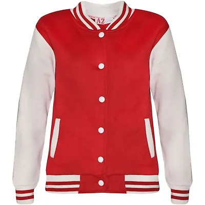 Buy Kids Girls Baseball Red Jacket Varsity Style Plain School Jacket Top 5-13 Years • 11.99£