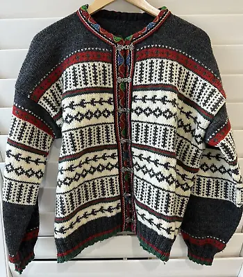 Buy Vtg Nordic Fair Isle Cardigan Sweater Wool? Metal Clasp Scandinavian Jumper ~ L • 66.26£