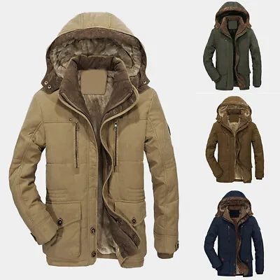 Buy Mens Fleece Lined Zip Up Parka Coat Hooded Winter Thermal Warm Jacket Outwear • 23.19£