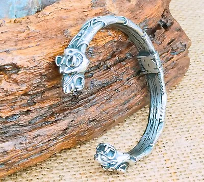 Buy Viking Wolf Bracelet, Fenrir Wolf Head Arm Ring, Stainless Steel Viking Torc • 14.95£