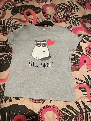 Buy Primark Grumpy Cat Still Single Valentines Day Love Grey T-Shirt • 8£