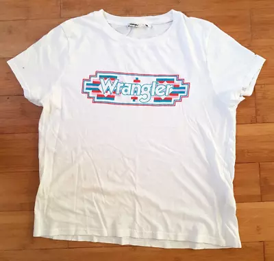 Buy Wrangler White Cotton T Shirt With Motif Short Sleeves Size L NWOT • 8.95£