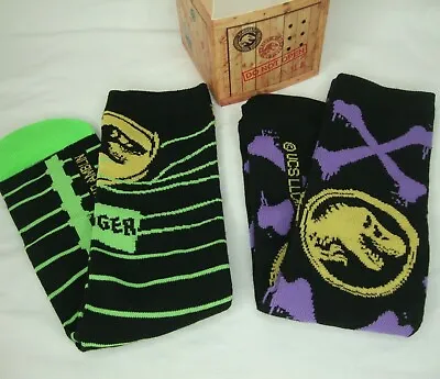 Buy Jurassic Park World Socks 2-pair Adult Crew Length Colorful Loot Crate Excl • 13.41£