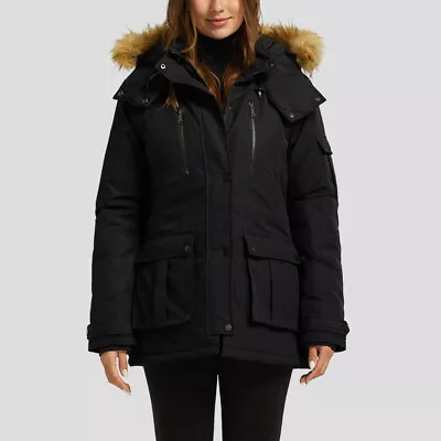 Buy Women Faux Fur Fluffy Parka Coat Winter Warm Hooded Cargo Jacket Trench Overcoat • 18.29£