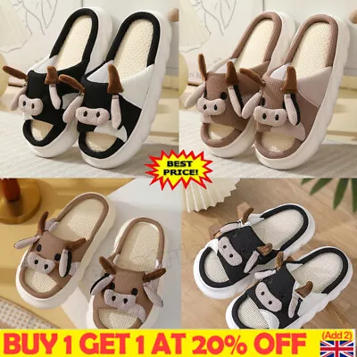 Buy Women Men Cute Cartoon Cow Sandals Anti-slip Shoes Soft&Warm Indoor Slippers UK • 9.49£