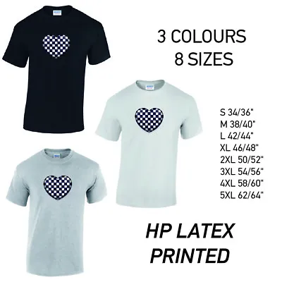 Buy Black Chequered Heart Mens Cotton T-Shirt 3 Colours 8 Sizes Available Printed  • 19.99£