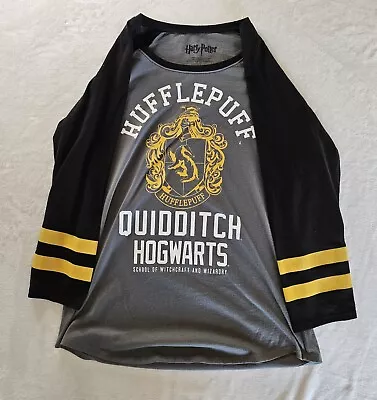 Buy Harry Potter Women Top Large Gray Hufflepuff Quidditch Hogwarts T-Shirt Retro  • 9.44£