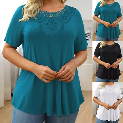 Buy Plus Size Women Lace Short Sleeve T-Shirt Ladies Summer Casual Loose Tunic Tops • 2.99£