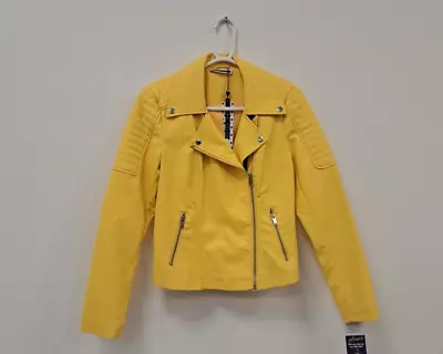 Buy Noisy May Faux Leather Yellow Biker Style Jacket Size M BNWT RRP £38 • 25£