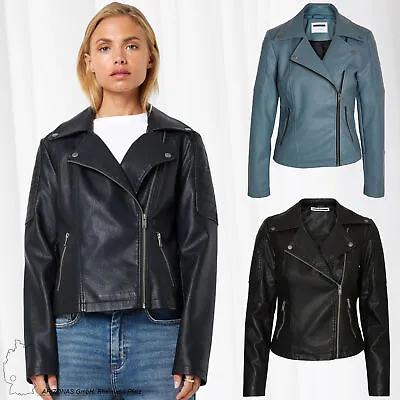 Buy NOISY MAY Women Faux Leather Biker Jacket Long Sleeve PU Coated NMREBEL NEW • 37.19£