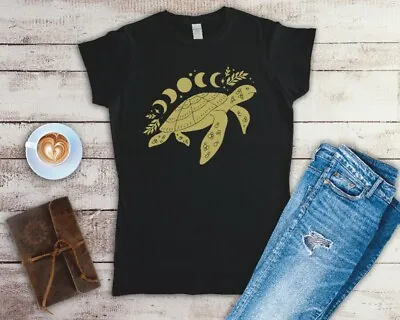 Buy Moon Phases Turtle Celestial Ladies Fitted T Shirt Sizes Small-2XL • 12.49£