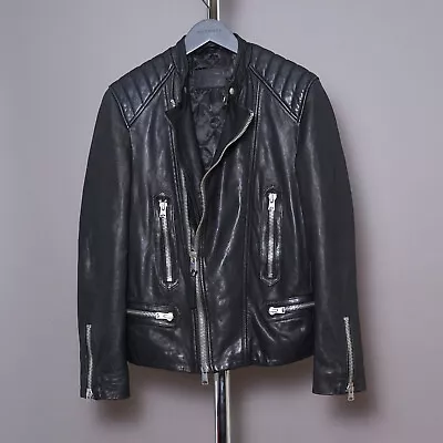 Buy ALL SAINTS REIMER Leather Jacket Black MEDIUM Mens Biker Bomber Celebrity M • 239.99£