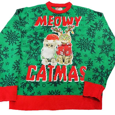 Buy Party Sweater Dec 25th Christmas Sweater Womens M Meowy Catmas Crazy Cat Ugly • 17.89£