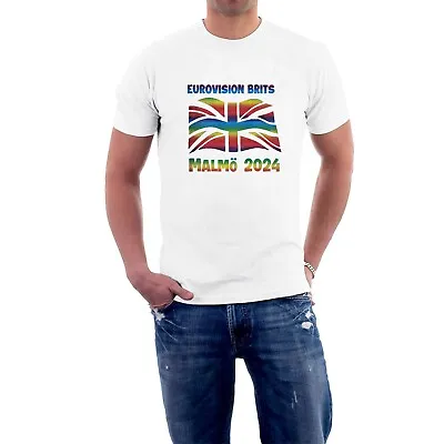 Buy Malmö Sweden 2024 Eurovision Brits  Rainbow Union Jack UK T-shirt Fan Tee ESC • 14£