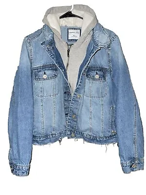 Buy Highway Jeans Denim Jacket Women's Size XL Button Front Attached Hoodie Under • 13.23£