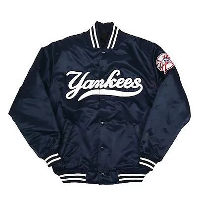 Buy 90s Athletic Vintage Jacket Blue Satin Bomber Style NY Yankees Varsity Jacket • 65£