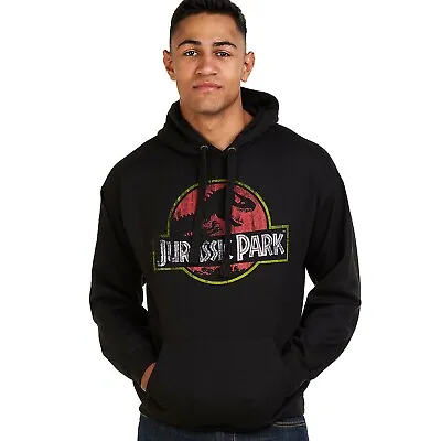 Buy Official Jurassic Park Mens Distressed Logo Hoodie Jumper Black S-XXL • 24.99£
