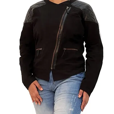 Buy New Ladies Winter Biker Jacket With Faux Leather On It, All Sizes Available. • 9.99£