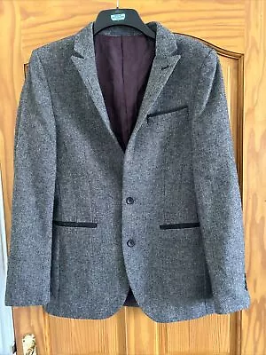 Buy NEXT Wool Blend Slim Fit Tweed Herringbone Jacket Blazer Grey Check Size 38R • 9.50£