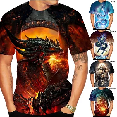 Buy Casual Women Men T-Shirt 3D Print Short Sleeve Tee Tops Fire Dragon Streetwear • 10.79£