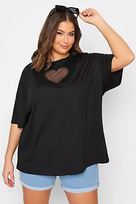 Buy Yours Curve Women's Plus Size Cut Out Mesh Heart T-Shirt • 20.99£