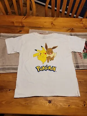 Buy Pikachu Eevee Smiling Friends Youth Sz 10-12 White Graphic T-Shirt Cotton/Poly • 11.83£