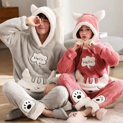 Buy Adult Pajama Warm Cartoon Pajamas Set Cute Sleepwear Hooded Cartoon Pyjamas Suit • 97.04£
