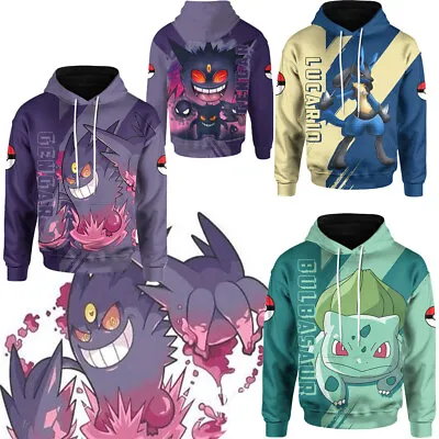 Buy Pokemon 3D Hoodies Lucario Rayquaza Gengar Bulbasaur  Sweatshirts Jackets Coats • 15£