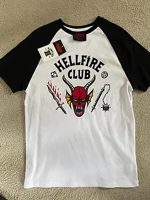 Buy BNWT  Stranger Things Boys Hellfire Club Print T-Shirt White Size 8-9 YEARS • 4£