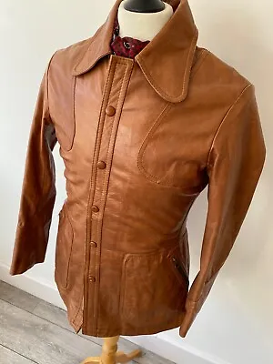 Buy VINTAGE Mens 70's INDIE /MOD RARE FITTED TAN LEATHER RETRO JACKET BLAZER 38  • 59.95£