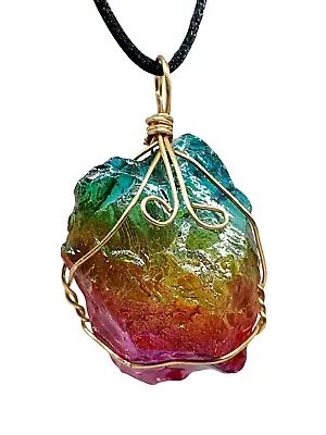 Buy Rainbow Aura Quartz Pendant Necklace Angel Aura Gemstone Wired Unisex Jewellery • 4.95£