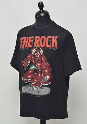 Buy The Rock Dwayne Johnson WWE 2000 Vintage Rare Men's Black Tee Shirt Size XL • 300£