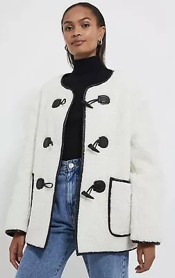 Buy George White Black Teddy Borg Fleece Coat Jacket Lined Oversized • 10£