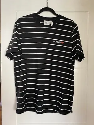Buy Men's Oversized ADIDAS Striped T-shirt - Size M- Black With White Stripes • 10£