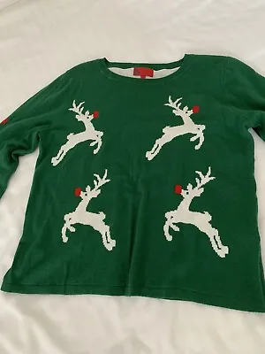 Buy NEXT Rudolph Red Nose Reindeer Green Jumper Christmas Size 10 (12? Festive • 9.99£