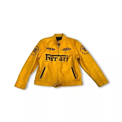 Buy Yellow Ferrari 90s Leather Racing Jacket, Genuine Cowhide Men's Leather Jacket • 53.99£