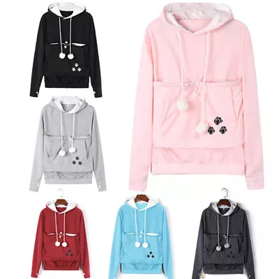 Buy Pet Hoodies Sweatshirt Casual Big Pocket Cat Carrier Women Long Pullover Pocket • 17.55£