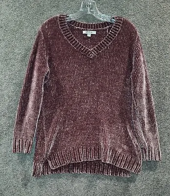 Buy Orvis Women's Chenille Knit Sweater Plum/Purple M Tunic V-Neck Pre-owned  • 16.81£