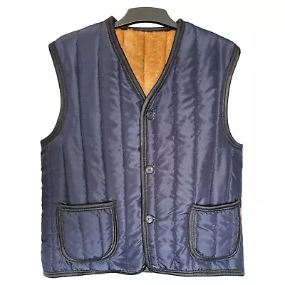Buy Mens Navy Blue Waistcoat Body Warmer Faux Fur Lined Gilet Vest Sleeveless Warm • 12.99£