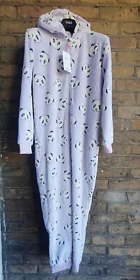 Buy New M&S Kids Lilac Mix Panda Fleece Hooded All In One Pyjamas Age 13-14 Years • 15.99£