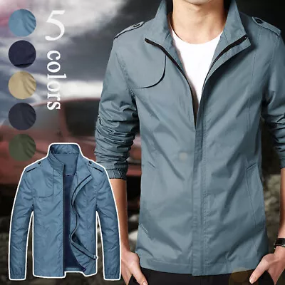 Buy Male Coat Business Jacket Tops Outerwear Solid Stand Collar Long Sleeve Fashion • 20.12£
