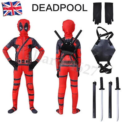 Buy Deadpool Costume Cosplay Kids Bodysuit Boy Children's Day Fancy Dress Party Xmas • 17.37£