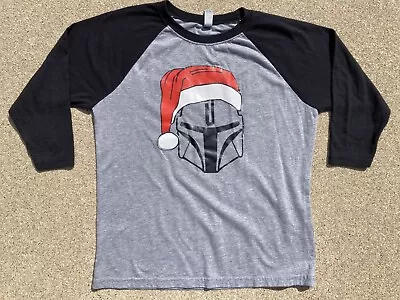 Buy Star Wars Christmas Santa Hat Mandalorian Next Level Apparel T Shirt Youth Large • 6.43£