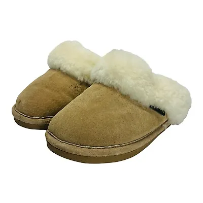 Buy Old Friend Women's Suede Sheepskin Sherpa Lined Tan House Shoes  Slipper Size 6  • 33.09£